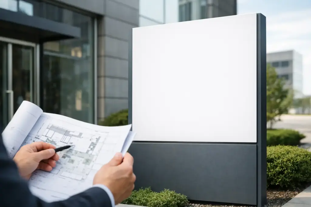 Schild Außenbereich Firma richtig planen