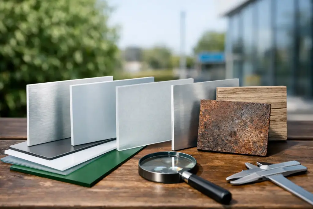 Schildermaterialien für Außenbereiche vergleichen
